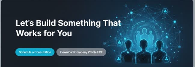 Team collaborating on technology project with glowing data network visualization